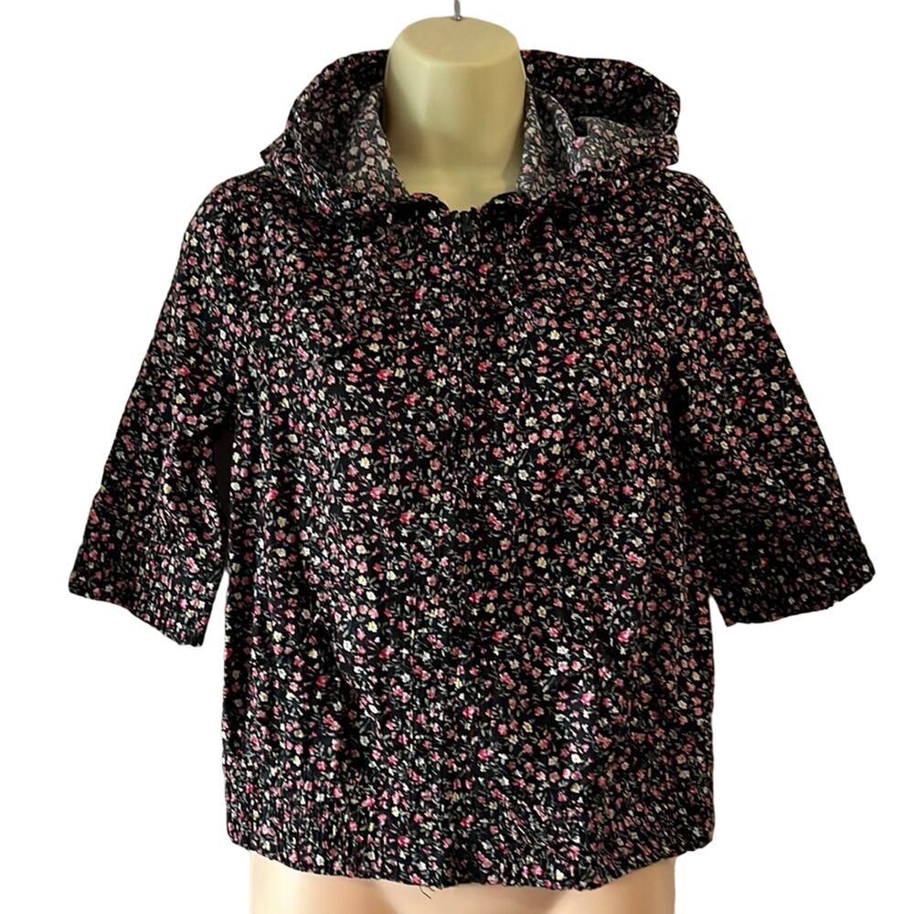 Rue 21 Black Floral Print Cotton Hooded Jacket Top Juniors Medium Cottagecore